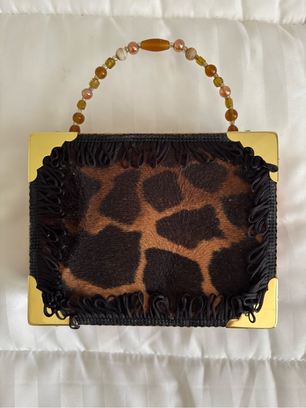 Cigar Box Purse Beaded Handle Te-Amo Cigar box Handbag Leopard print